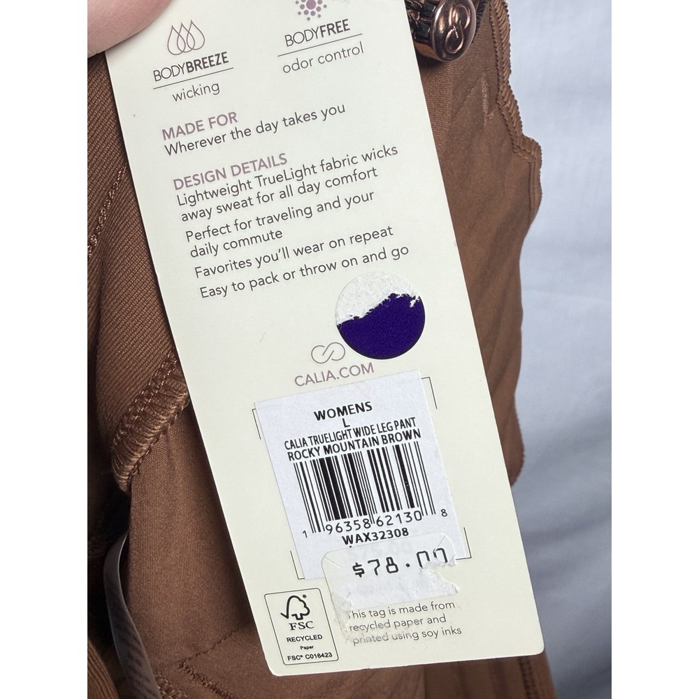 CALIA TrueLight Wide Leg Pants L Brown Rocky Mountain Mid Rise Travel - Picture 8 of 10